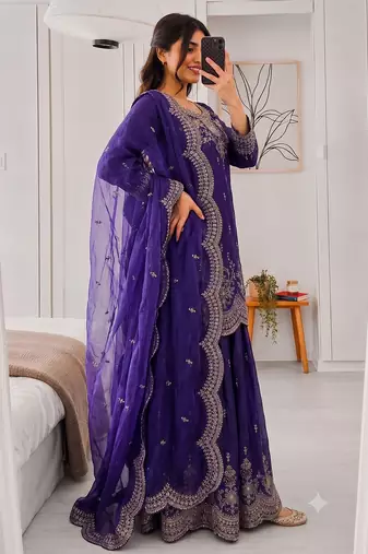 Designer short kurti & sharara set with scallop dupatta