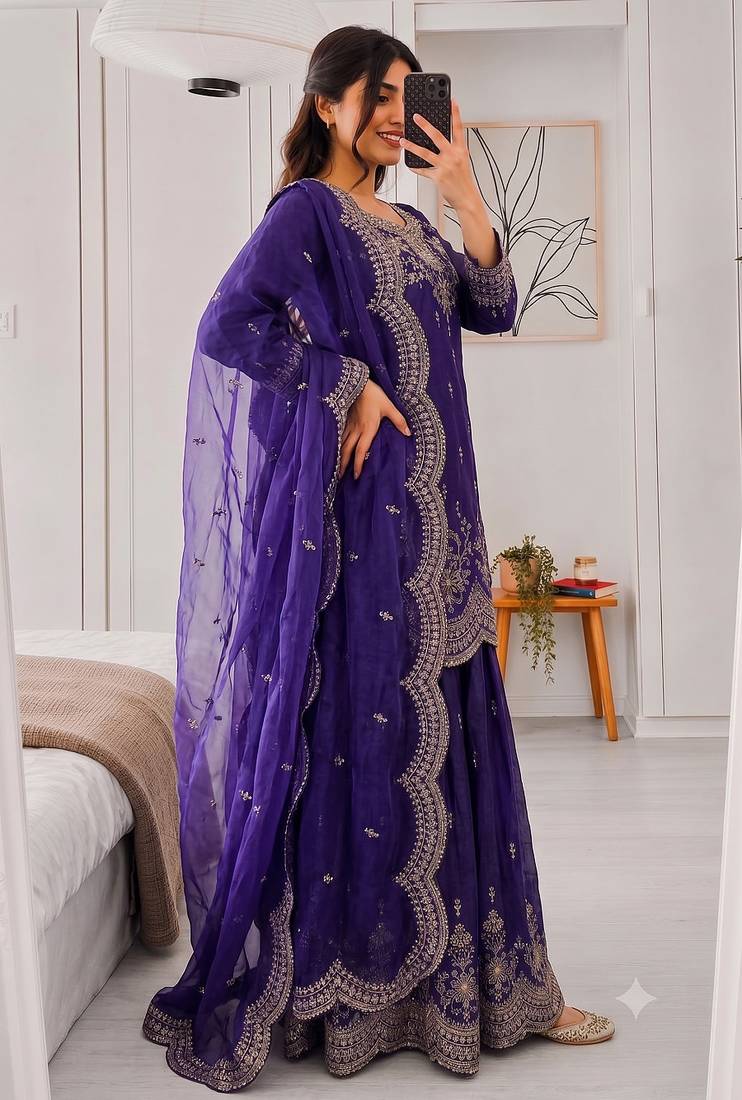 Designer short kurti & sharara set with scallop dupatta