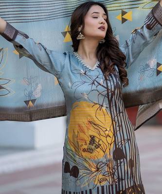 Women Floral Printed Regular Kurta with Trousers & With Dupatta 6