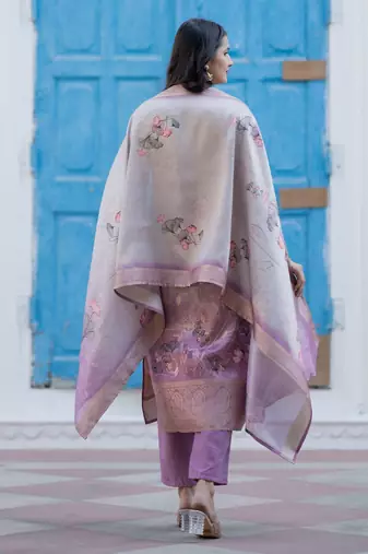 Women Floral Printed Regular Thread Work Kurta with Trousers & With Dupatta
