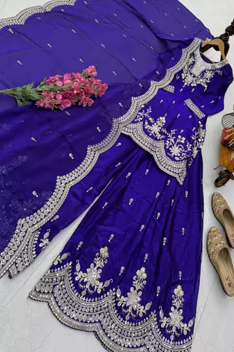 Designer short kurti & sharara set with scallop dupatta