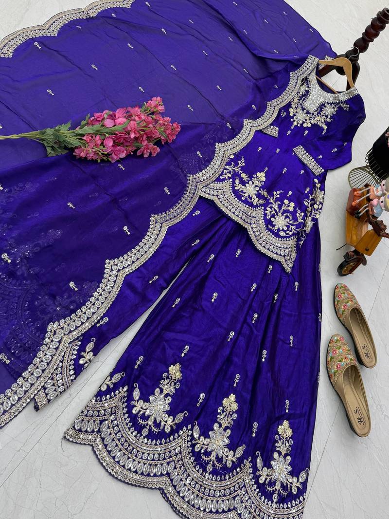 Designer short kurti & sharara set with scallop dupatta