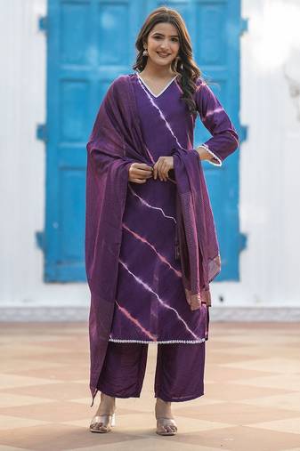 Women Dyed Regular  Silk Kurta with Trousers & With Dupatta