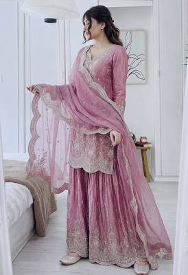Designer short kurti & sharara set with scallop dupatta 2