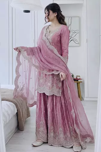 Designer short kurti & sharara set with scallop dupatta
