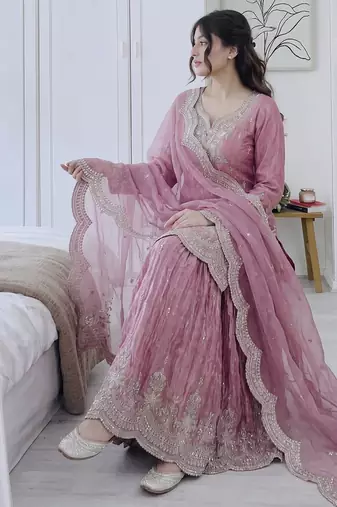 Designer short kurti & sharara set with scallop dupatta