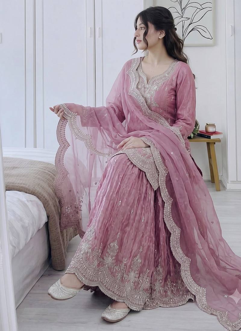 Designer short kurti & sharara set with scallop dupatta