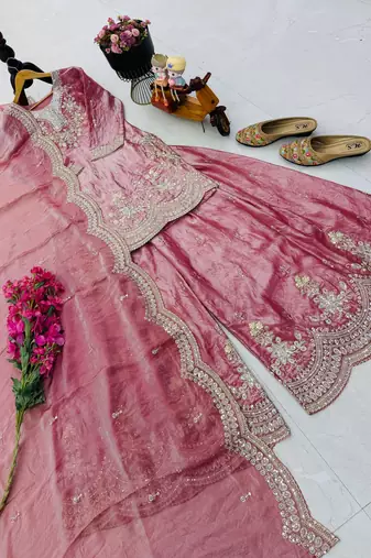 Designer short kurti & sharara set with scallop dupatta