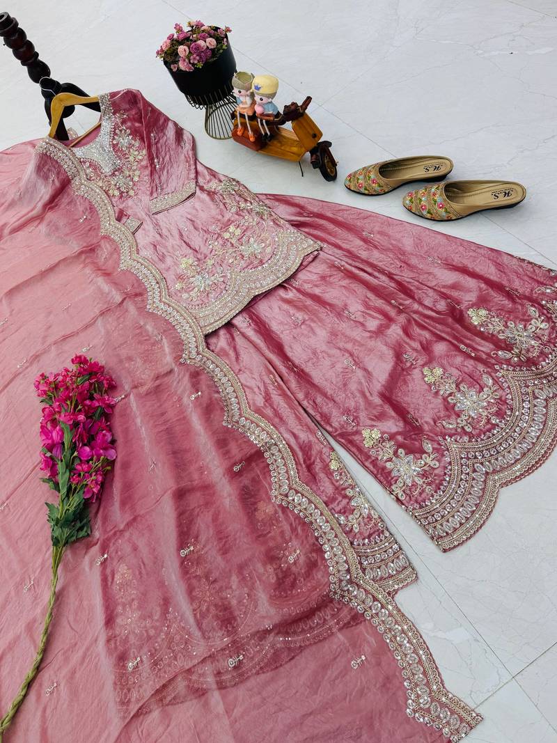 Designer short kurti & sharara set with scallop dupatta