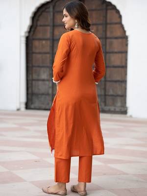 Women Ethnic Motifs Embroidered Regular Thread Work Pure Cotton Kurta with Trousers & With Dupatta 4