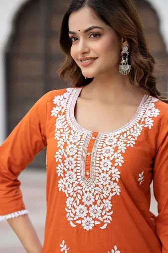 Women Ethnic Motifs Embroidered Regular Thread Work Pure Cotton Kurta with Trousers & With Dupatta