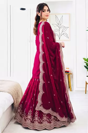 Designer short kurti & sharara set with scallop dupatta