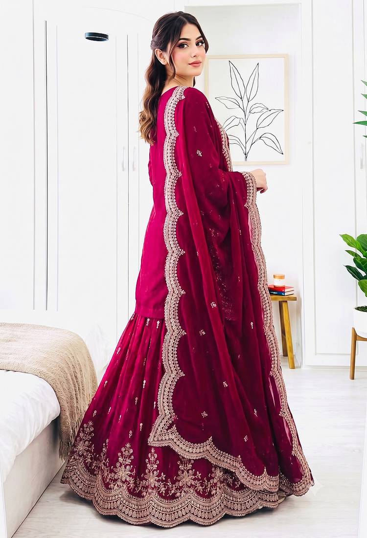 Designer short kurti & sharara set with scallop dupatta