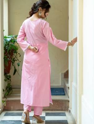 Women Ethnic Motifs Embroidered Regular Chikankari Pure Cotton Kurta with Trousers & With Dupatta 4