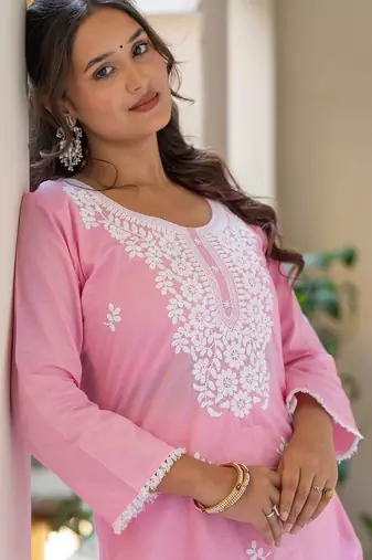 Women Ethnic Motifs Embroidered Regular Chikankari Pure Cotton Kurta with Trousers & With Dupatta