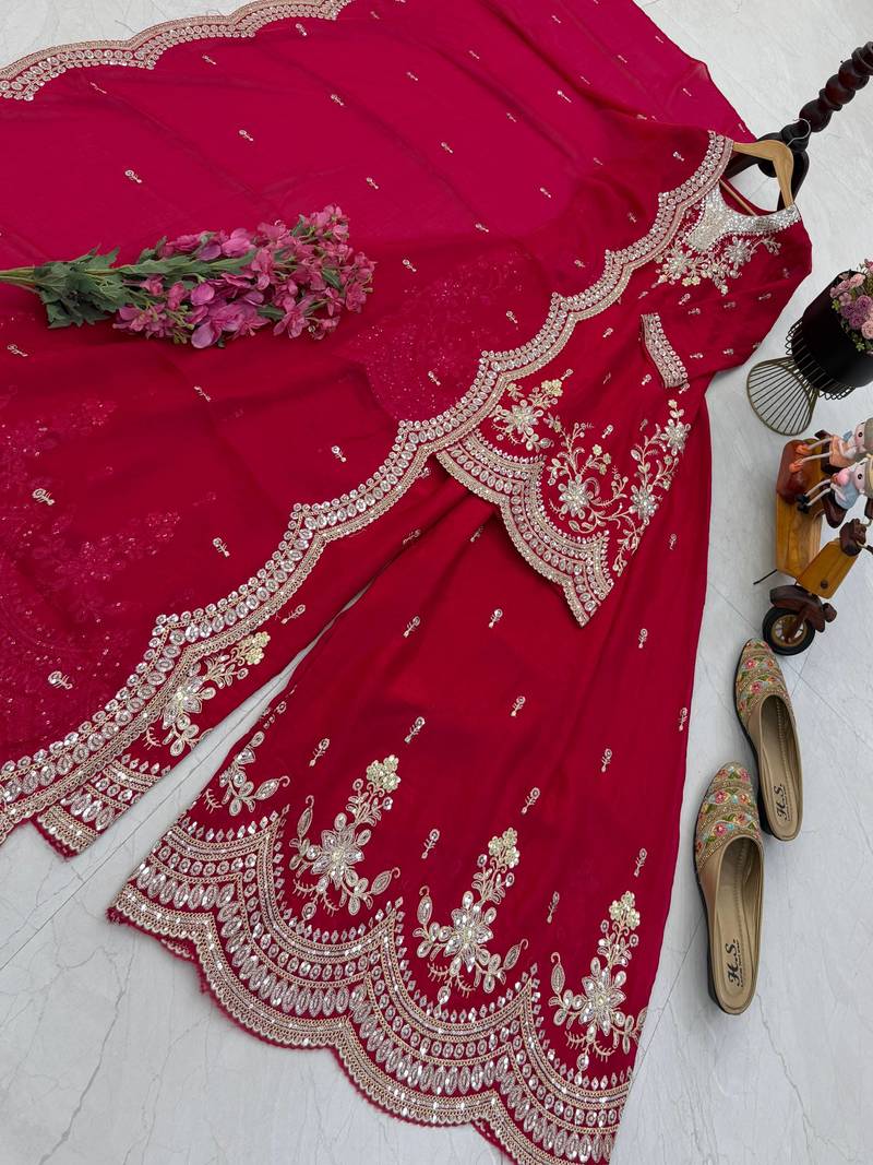 Designer short kurti & sharara set with scallop dupatta