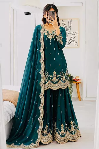 Designer short kurti & sharara set with scallop dupatta