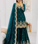Designer short kurti & sharara set with scallop dupatta