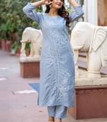 Floral Embroidered Thread Work Pure Cotton Kurta With Trouser