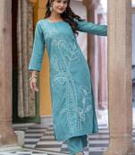 Floral Embroidered Thread Work Pure Cotton Kurta With Trouser