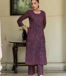 Floral Embroidered Straight Thread Work Pure Cotton Kurta With Trousers