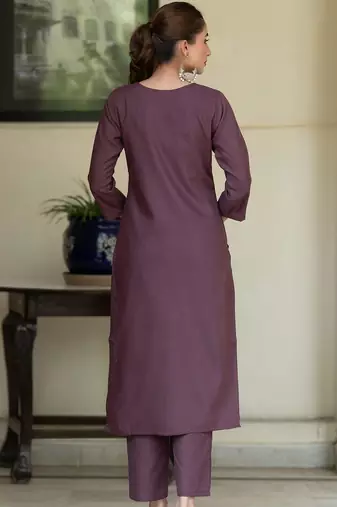 Floral Embroidered Straight Thread Work Pure Cotton Kurta With Trousers