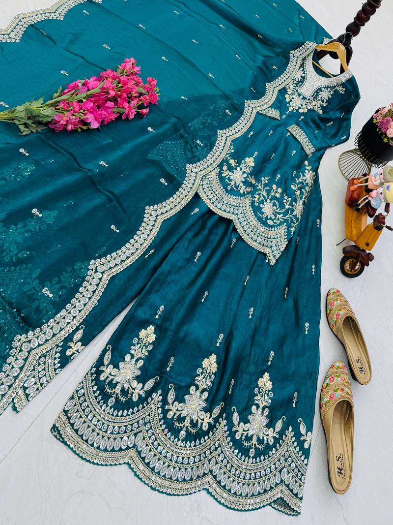 Designer short kurti & sharara set with scallop dupatta