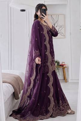Designer short kurti & sharara set with scallop dupatta 2