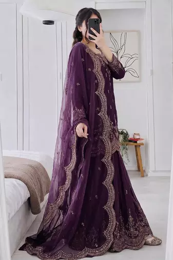 Designer short kurti & sharara set with scallop dupatta