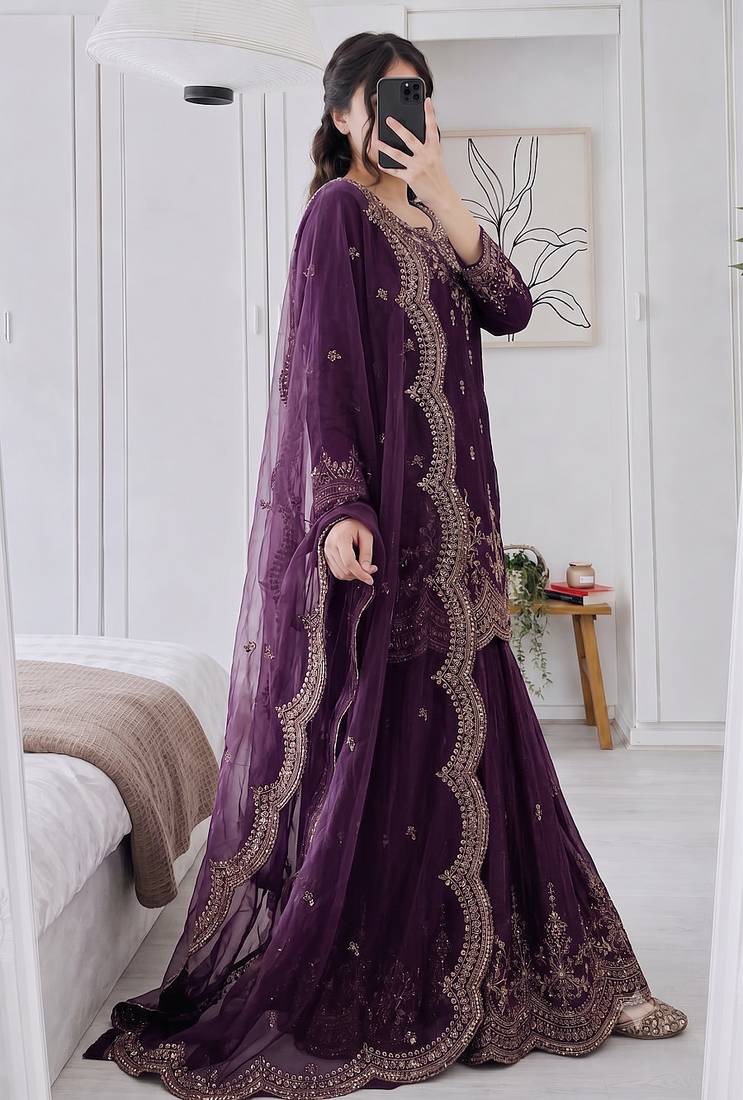 Designer short kurti & sharara set with scallop dupatta