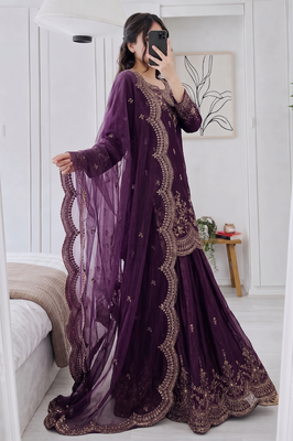 Designer short kurti & sharara set with scallop dupatta 3