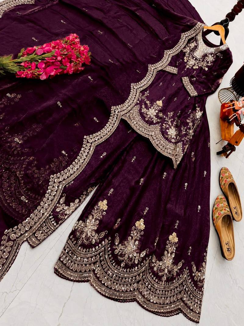 Designer short kurti & sharara set with scallop dupatta