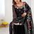 Women black georgette anarkali suit with heavy thread embroidery work, straight pant & dupatta set