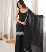 Partywear black strappy mirror work suit set