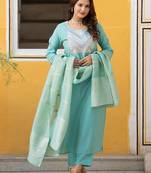 Floral Yoke Design Sequinned Chanderi Silk Straight Kurta With Trousers & Dupatta