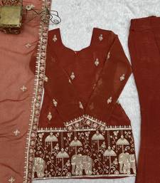 Rust embroidered kurti set with dupatta & pants