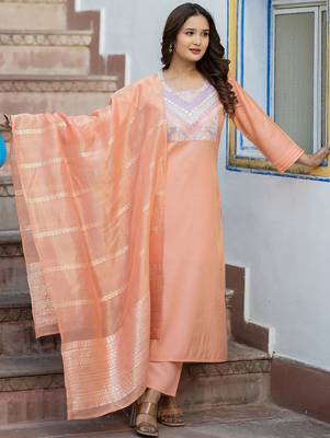 Women Ethnic Motifs Embroidered Regular Sequinned Kurta with Trousers & With Dupatta 1