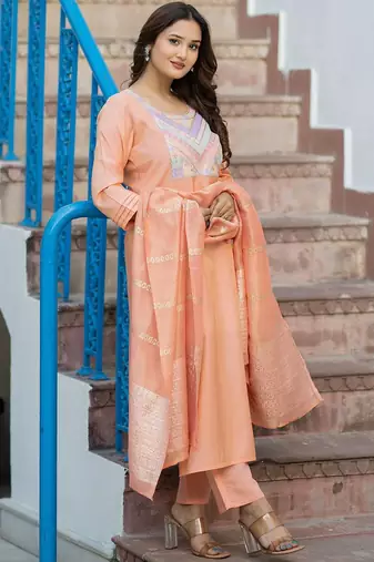 Women Ethnic Motifs Embroidered Regular Sequinned Kurta with Trousers & With Dupatta