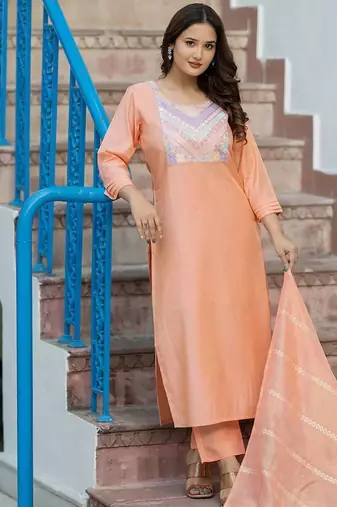Women Ethnic Motifs Embroidered Regular Sequinned Kurta with Trousers & With Dupatta