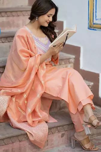 Women Ethnic Motifs Embroidered Regular Sequinned Kurta with Trousers & With Dupatta