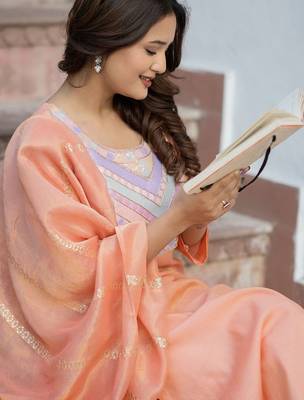 Women Ethnic Motifs Embroidered Regular Sequinned Kurta with Trousers & With Dupatta 7