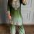 Green chinon kurta pant set with real mirror work