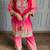 Rani pink chinon kurta pant set with real mirror work