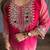 Rani pink chinon kurta pant set with real mirror work