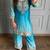 Sky blue chinon kurta pant set with real mirror work