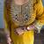 Yellow chinon kurta pant set with real mirror work