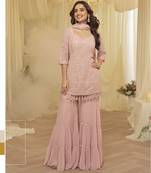 Pink georgette sequins sharara suit set