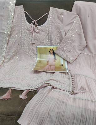 Pink georgette sequins sharara suit set 3