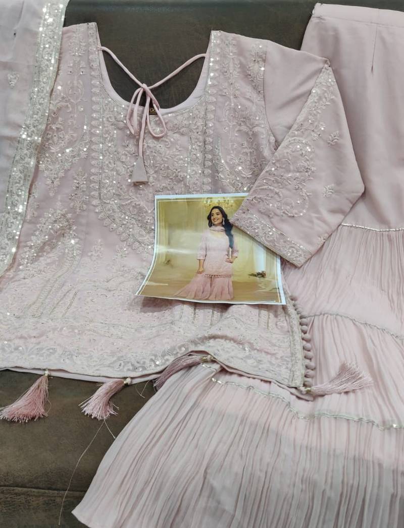 Pink georgette sequins sharara suit set