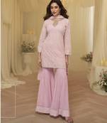 Pink georgette sequins sharara suit set